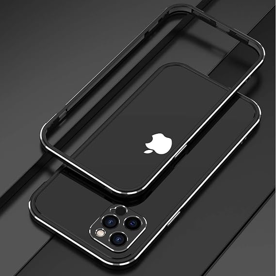 Luxurious Metal Bumper for iPhone12(6.1"), Ultra Thin Aluminum Metal Frame case with Soft Lining Provides Anti Falling and Shockproof Protection (iPhone12 (6.1"), Black+Silver)