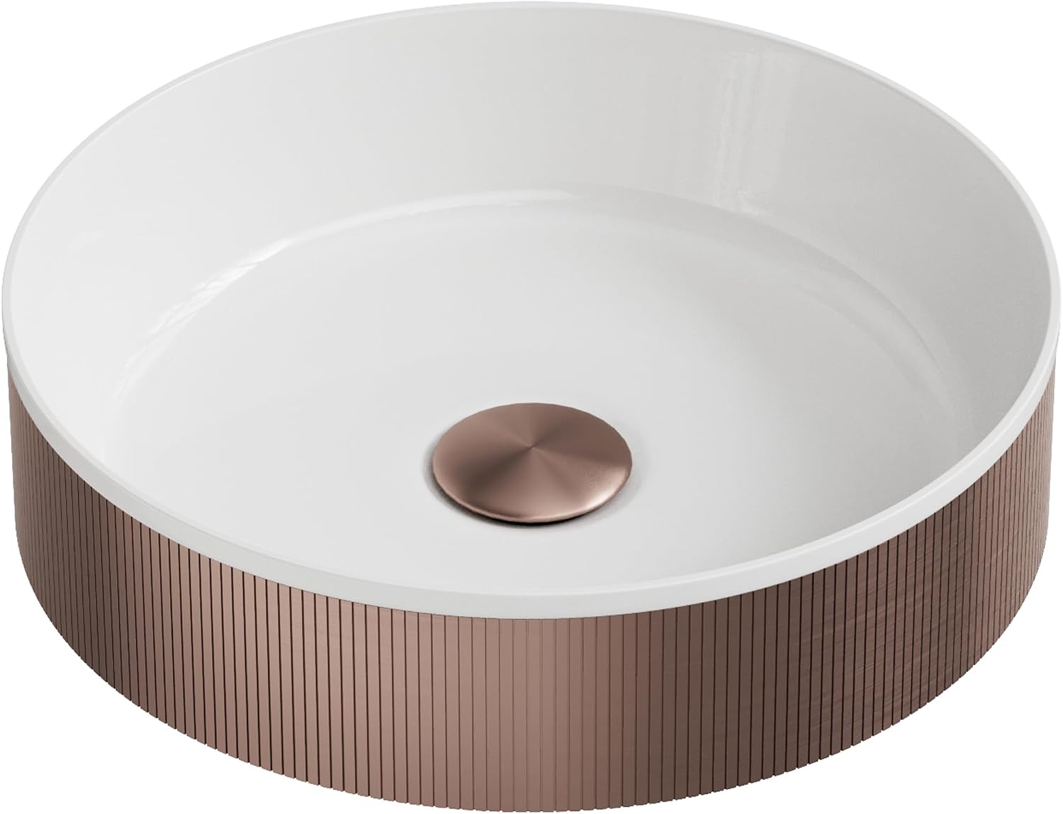 Premium Fluted Countertop Basin Sink with Matching Waste - Polymarble and Stainless Steel (Brushed Bronze)