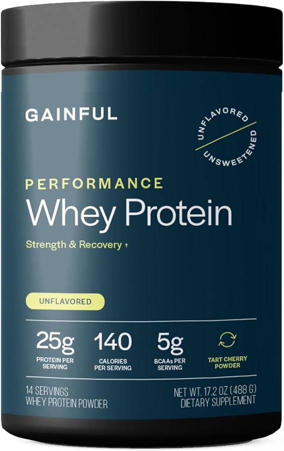 Gainful Performance Whey Protein, 25g Protein, Unflavored, 14 Servings | with Tart Cherry Powder, No Artificial Ingredients, Supports Muscle Growth, Recovery & Endurance