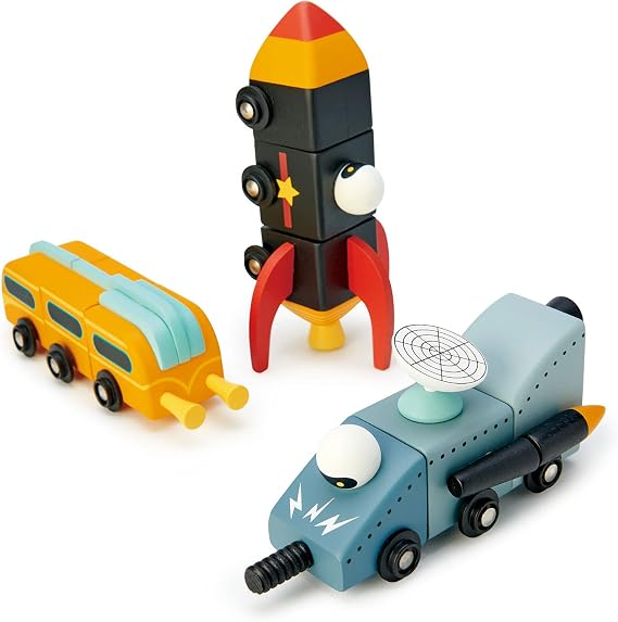 Tender Leaf Toys - Space Race - Mix and Match Space Themed Vehicles Toy Set - Creative Pretend Play for Kids 3+