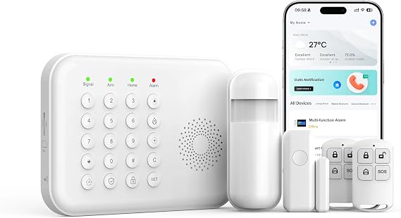 5-Piece Kit Wireless Home Security Systems, 4G/WiFi + GSM Auto-Dial Alarm System, App & Voice Control,No Monthly Fees,Compatible With Alexa & Google Assistant, Easy Installation For Home