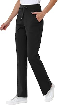 Yoga Scrub Pants Women Straight Leg Scrub Pants with 5 Pockets Stretch Drawstring Ultra Soft Breathable Fabric Medical