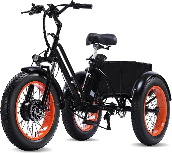 Electric Tricycle for Adult ETrike 3 Wheel Ebike 3 Wheels Bicycle Powerful 500W Motor 48V15AH Lithium Battery Max 20MPH 20 * 4.0 Fat Tire E-Tricycle Electric Trike 04Orange