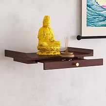 Buddhist Altar Shelf,Solid Wood Buddha Shrine,Butsudan Personal Shrine Altar,Tribute Puja Table,Prayer Buddhist Niche,Guanyin Statue Guan Gong God of Wealth Home Display Pedestal Offering Tables(Wall-