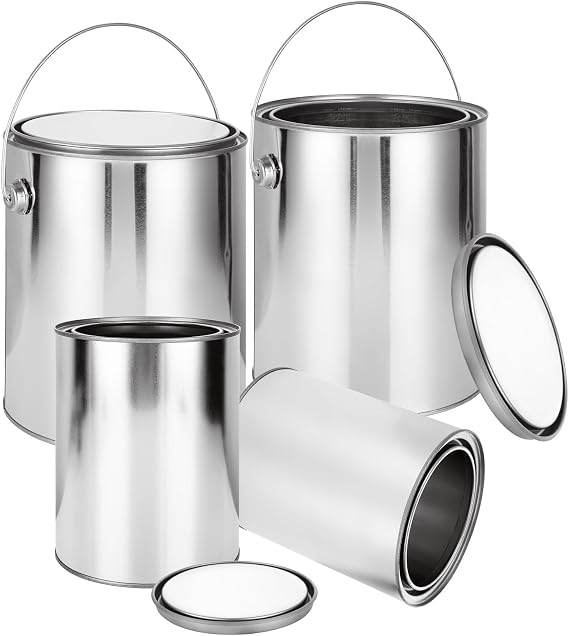 AKOLAFE 4 Pack Empty Paint Cans 1 Gallon Paint Can with Lids & Handles (2) + 2 Quart Paint Cans with Lids (2) Paint Bucket for Painting Metal Paint Pail Paint Containers for Leftover Paint Storage