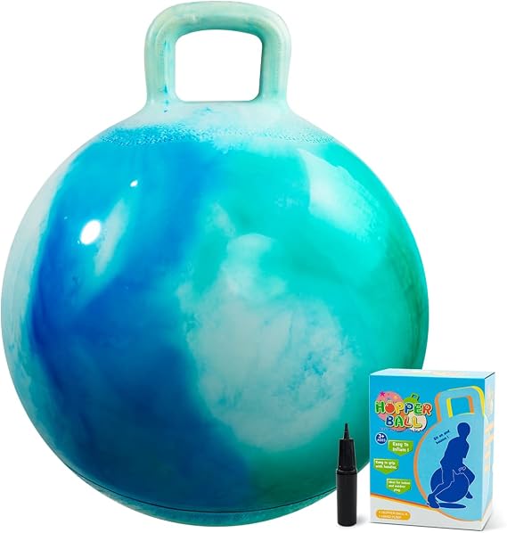 INPODAK 55 cm Bouncy Ball for Children from 8 to 12 Years Blue Bouncy Balls with Pump