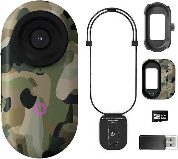 2.7K Mini Body Camera,Thumb Size Wearable Body Cam with Screen, Magnetic Portable Action Camera Mount with 32GB Card, Hands-Free POV Recorder, Portable Sports Cameras for Work, Cycling, Travel and Pet