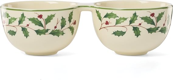 Lenox 898270 Holiday Double Dip Bowl, Christmas Dishes, Festive Serveware