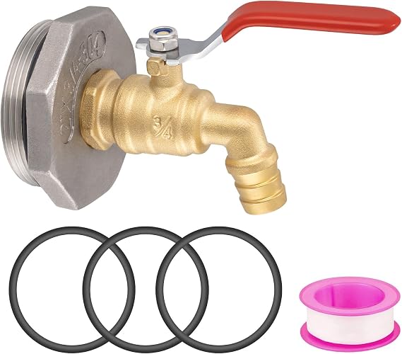 55 Gallon Drum Faucet, Barrel Spigot Kit with 2" Stainless Steel Adapter, 3/4" NPT Inlet 5/8" Outlet Brass Barb Valve, EPDM Gaskets, Leak-Proof for Rain Barrel, Water Barrel & Oil Drum