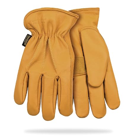 Kinco 198HK Lined Premium Grain Cowhide Driver with Palm Patch - Premium Full Grain Cowhide Full Fingers with Thermal Lining and Shirred Elastic Wrist - For Farm, Ranch, Construction - XL