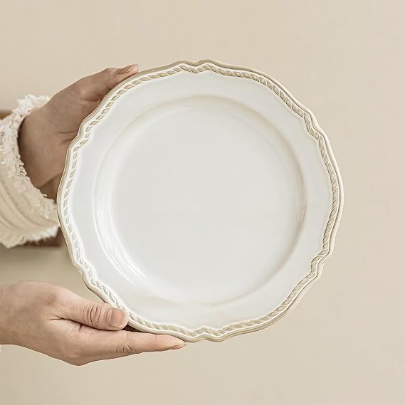 4 Pcs 20cm Ceramic Side Plates, 8 Inch Dessert Plate Set | Ornate Vintage Style for Salad, Cake & Tapas. Microwave, Oven & Dishwasher Safe Elegant Tableware
