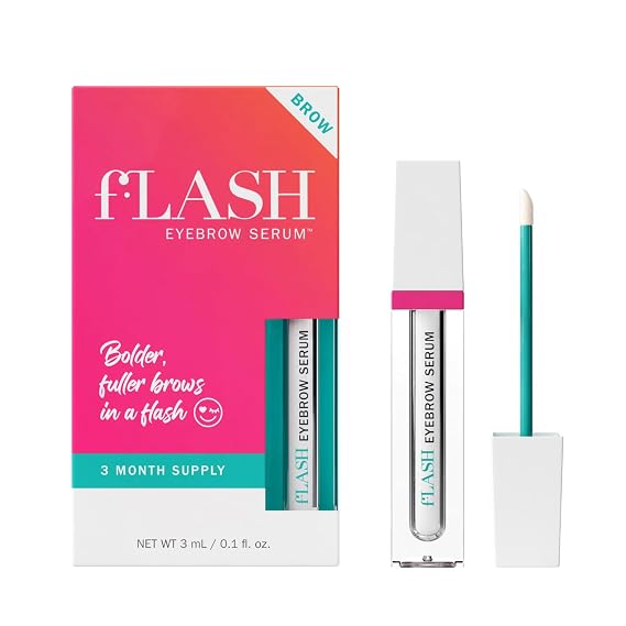 fLASH Eyebrow Serum for Bolder, Fuller, Thicker-looking Brows in 4-6 Weeks - USA Made, Conditions Brows, Safe for Sensitive Skin, Cruelty-free, Vegan, 3 Month Supply - 3mL (0.1 Fl Oz)