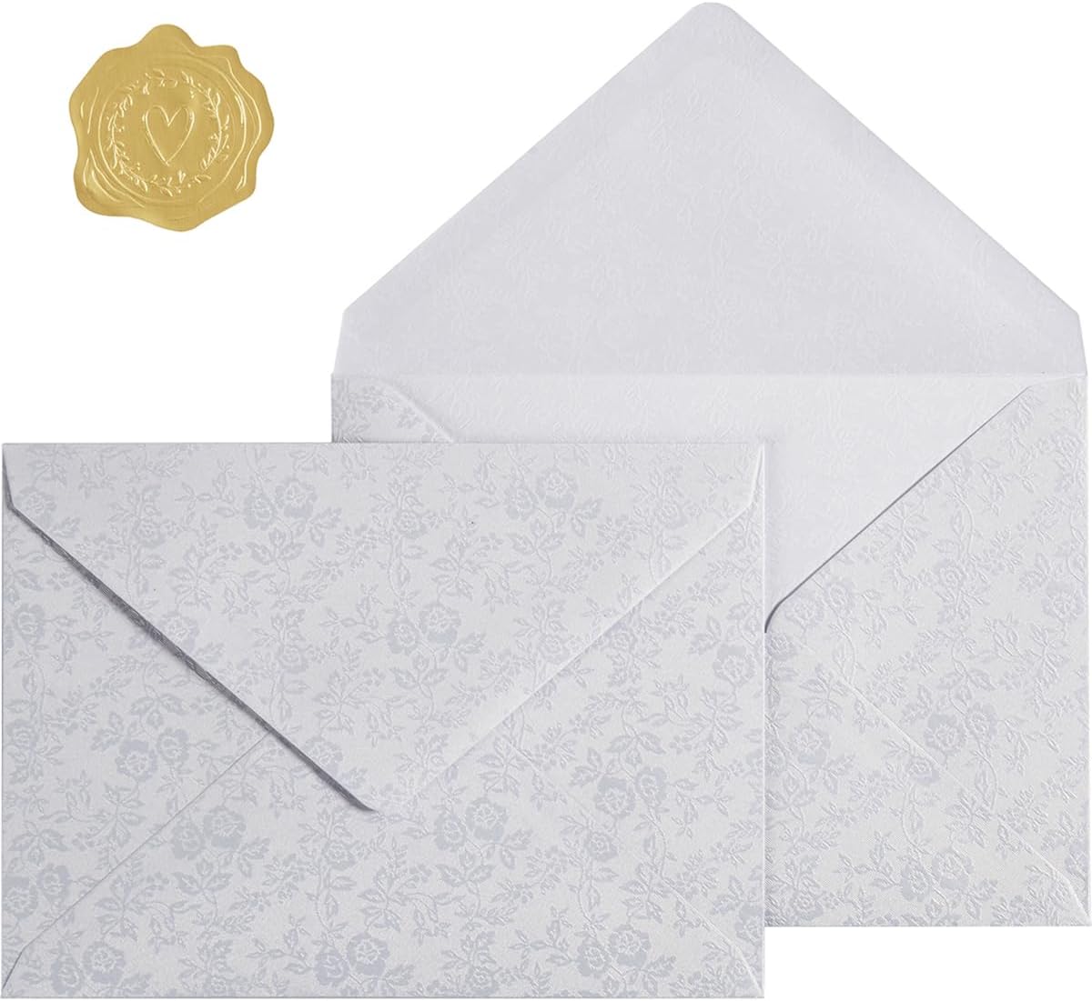 50 Pieces A7 Envelopes 5x7, Dark Green, Flower Pattern, Luxury Mailing Envelopes with Gold Stickers for Invitations, Wedding, Graduation, Baby Shower