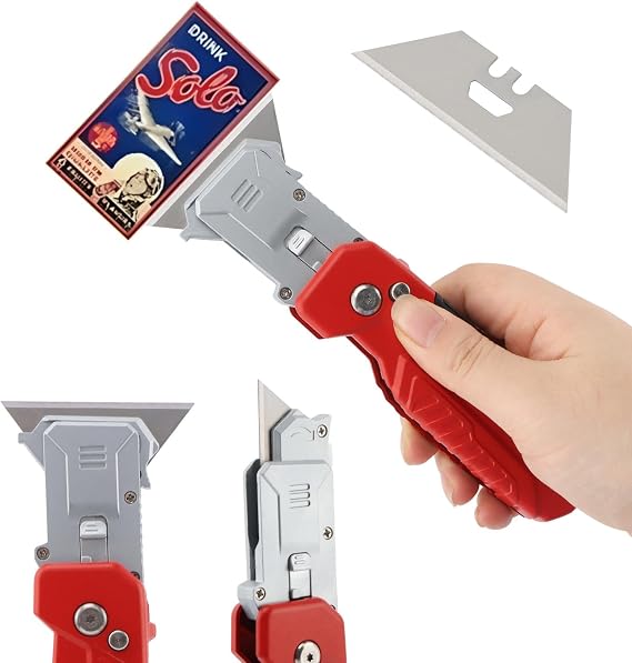 Utility Knife Scraper, 2-in-1 Folding Scraper Utility Knife with 3 Blades replacement, Multi-functional Tool with Built-In Blade Storage for Home, Office(COLOR:Red)