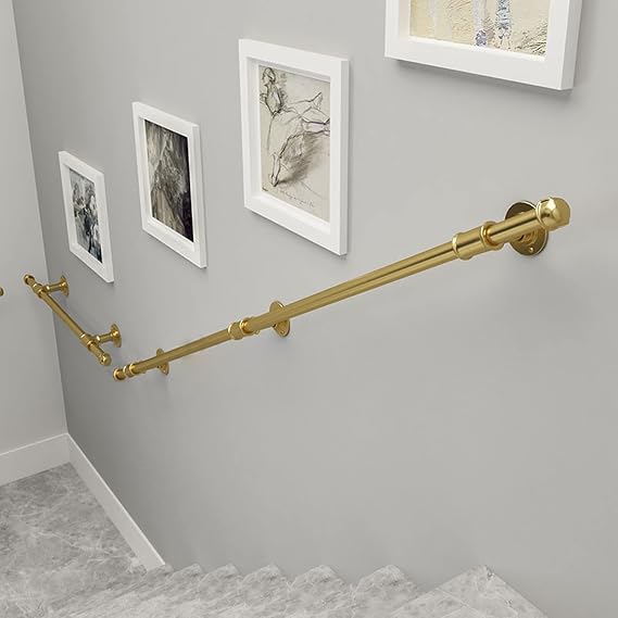 Staircase Handrails Banister Hand Railings Gold Handrail Kits for Stairs 1m/ 2m/ 3.6m/ 4m/ 4.5m, Wall Mount Anti-Slip Handrail Brackets, Indoor Handrails for Bed for Elderly ( Color : Gold , Size : 0.