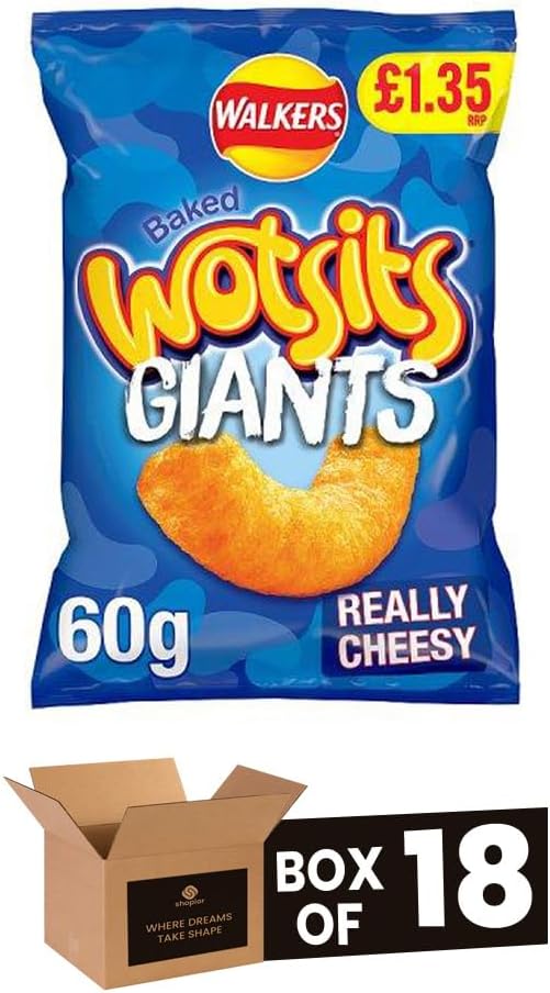 Shopior Crisps Variety Flavours Multipack | Snack Box for Parties, Lunchbox (Walkers Wotsits Giants Really Cheesy - PMP £1.35-60g x 18Pack)