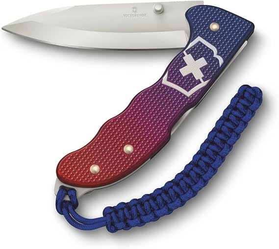 Victorinox Evoke Alox Swiss Army Knife, Featuring a Foldable Blade with Thumb Stud and Lockback Mechanism - Blue/Red