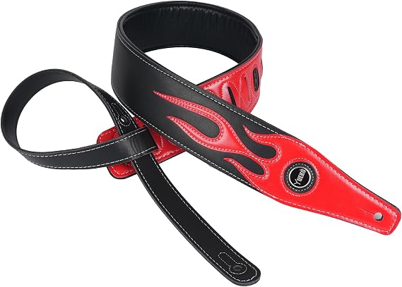 Personality Leather Red Flame Series Guitar Strap Strap For Guitar Bass Guitar Accessories(A5-Red Flame Black)