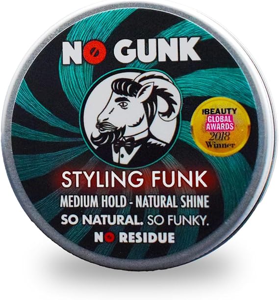 NO GUNK Styling Funk - 100% Natural Styling Wax/Pomade for Hair & Beard - Medium Hold - Natural & Organic Ingredients - Winner, Best Male Hair Product 2018, PURE Beauty Global Awards (Original, 50g)