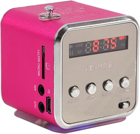 CCYLEZ Portable AM/FM Radio with Bluetooth Music Speaker, Vintage Mini Speaker, Supports Card and U Disk, Pink
