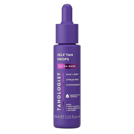 Tanologist Self-Tan Drops- Extra Dark, Bronzing Serum, Customizable Face & Body Self Tanner For Moisturizer, Gradual Body & Face Tanning Drops for Natural Glow, Streak-Free Vegan Formula, 1.01 fl oz