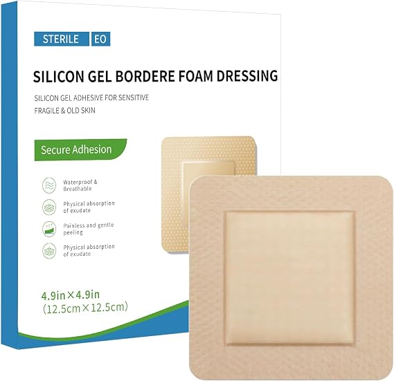 Silicone Foam Dressing with Border 5x5 Adhesive Waterproof Wound Dressing Bandages Patches for Wound Care