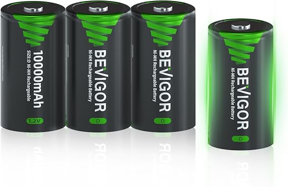 BEVIGOR Rechargeable D Batteries, High Capacity 10000mAh NiMH D Cell Batteries, Low Self Discharge D Batteries 4 Count
