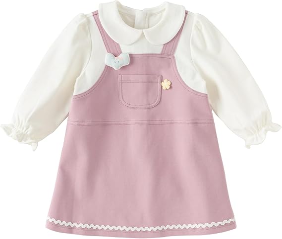 DAVE&BELLA Baby Toddler Girl Dress Long Sleeve Cotton Playwear 2 in 1 Dress Spring Fall Casual Pink Outfits