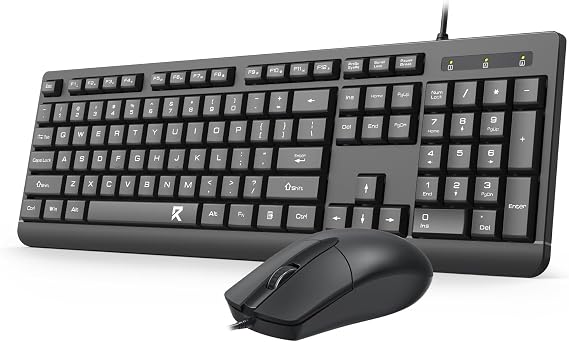 Redragon Quiet Thin Wired Keyboard and Mouse Combo, Large Print, Black