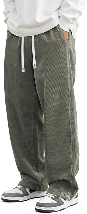 JMIERR Mens Corduroy Pants Wide Leg Baggy Sweatpants | Loose Fit Joggers, Elastic Waist Drawstring, Casual Sweatpants, Vintage Pants, Fall Winter Fashion, Streetwear