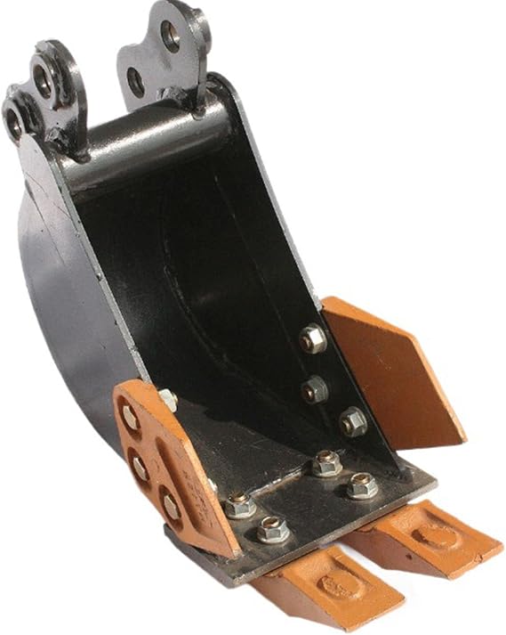 Diydeg Mini Excavator Bucket, 7.87in/200mm Narrow Digging Bucket with Metal Teeth & 2 Pins, Hole Diameter 0.98in Trenching Digger for Up to 2 Tons Mini Excavator Attachments
