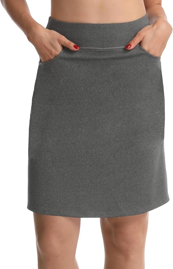 HOKOYI Women's 21" Modest Knee Length Golf Skort Skirt Athletic Workout Tennis Skirt 2 Pockets Casual Summer