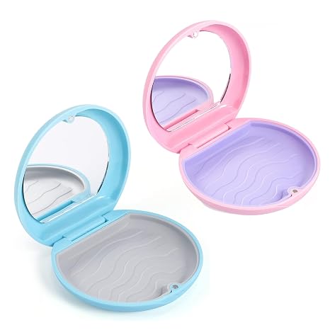 2 PCS Invisalign Case, Aligner Case, Retainer Case, Aligner Removal Tool, Orthodontic Denture Box, Mouth Guard Case,Retainer Case with Mirror, Multifunctional Retainer Box (Pink, Blue)
