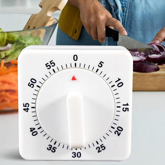 Square 60 Minute Mechanical Kitchen Timer, No Batteries Required, Visual Timer with Loud Alarm, Ideal for Seniors, Kids and Various Uses