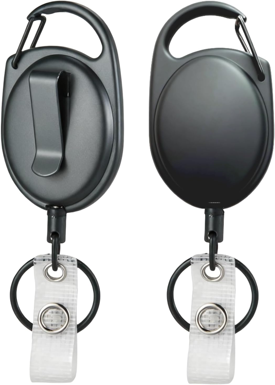 2 Pack Badge Reels Retractable with Key Rings, Metal ID Badge Holder with Matte Color, Belt Clip (Matte Black)