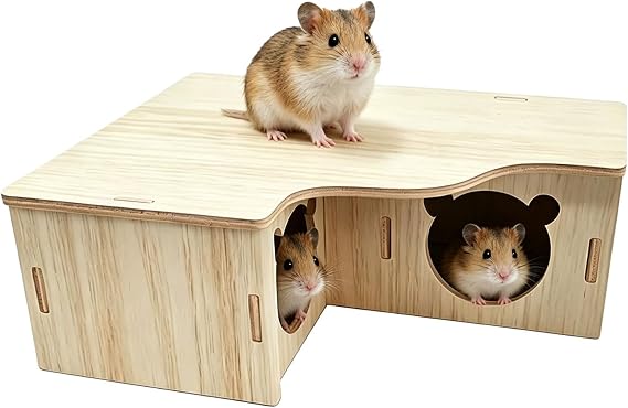 Hamster House, Wooden Hamster Platform Washable Hamsters Hideout House Floor Nesting Habitat for Syrian Hamsters Gerbils Chinchilla Guinea Pig Small Animals