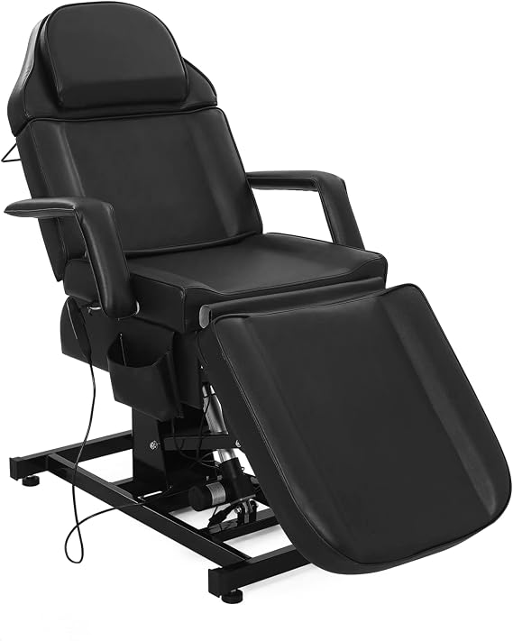 OmySalon Fully Electric Salon Facial Bed Chair, Multi-Purpose Massage Tattoo Lash Waxing Table, Height Backrest Footrest Adjustable, for Beauty Barber Spa, Black