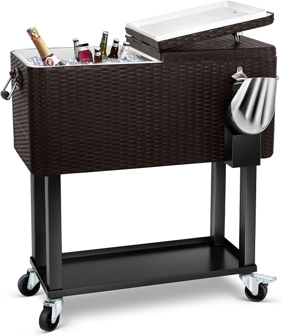 80 Qt Rolling Ice Chest Cooler Cart, Stand Up Cooler Trolley