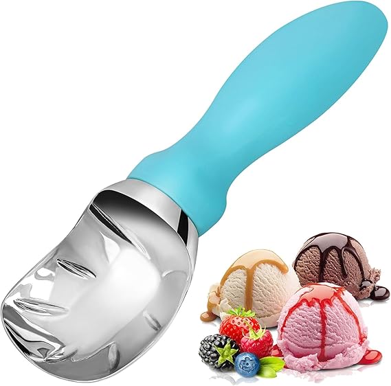 Ice Cream Scoop with Comfortable Grip Handle, Heavy Duty Stainless Steel, Perfect Shape Scoops, Premium Metal Kitchen Tool for Cookie Dough, Gelato, Sorbet, Melon,Blue