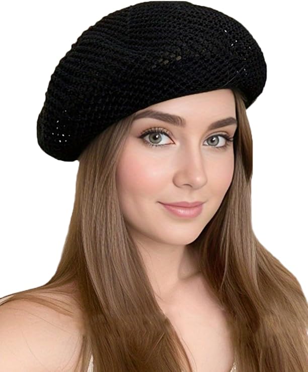 Women Summer French Beret Slouchy Crochet Beret Hats Artist Painters Woven Beach Beanie Hat