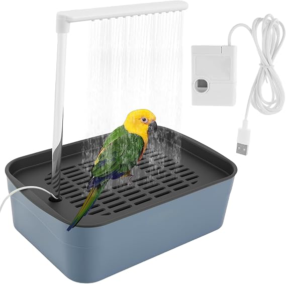 Bird Shower Bath, Automatic Parrot Bathtub with Circulating Faucet, USB Electric Pet Water Cycle Bath Tub, Cage Bird Shower Fountain for African Grey Conure Cockatiel Lovebird
