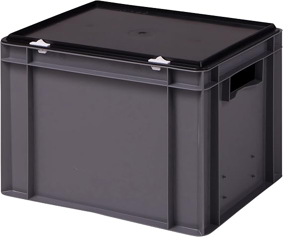 Sturdy Professional Storage Box Stacking Box with Lid Plastic Box Available in 5 Colours and 21 Sizes for Industrial Commerce Household (Grey 40 x 30 x 28 cm)