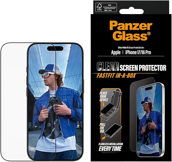 PanzerGlass iPhone 17 | iPhone 16 Pro | Ultra-Wide Fit Siyah Çerçeveli Gizli/Hayalet Ekran Koruyucu - Fast Fit Uygulama Aparatlı