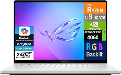 ASUS ROG Zephyrus G16 Gaming Laptop 16.0 240Hz AMOLED WQXGA Display AMD Ryzen AI 9 HX 370, GeForce RTX 4060 8GB, 16GB LPDDR5X, 2x512GB PCIe SSD 1TB, RGB KB, WiFi 7, Webcam, Win 11 Home