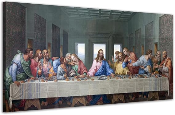 ZHONGYUTONG The Last Supper Canvas Wall Art Leonardo da Vinci Famous Oil Paintings Reproduction Classic Jesus Framed Artwork Modern Home Prints Decor (8''x16'' (20x40cm)), Black
