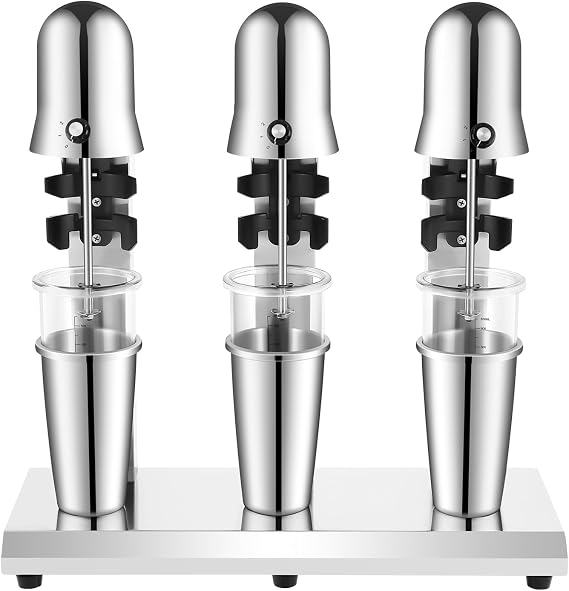 Commercial Shake Maker,3 Heads Stainless Steel Beverage Blender Ice Cream Maker with 800ml Blender Cup for Restaurant Cafe Bar