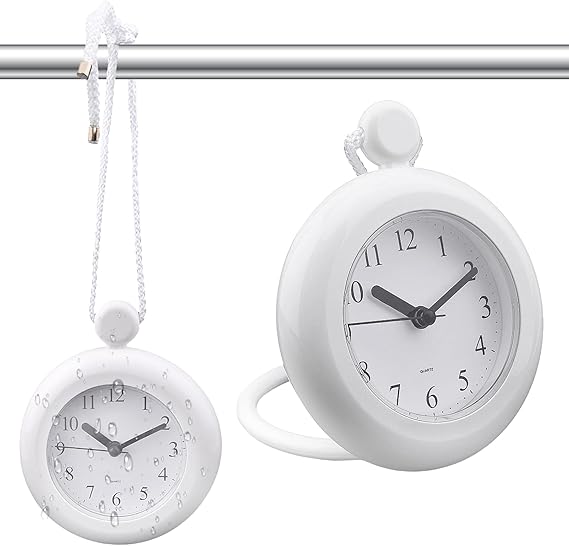 Waterproof Shower Clock, Silent Analog Clock with Rope and Stand