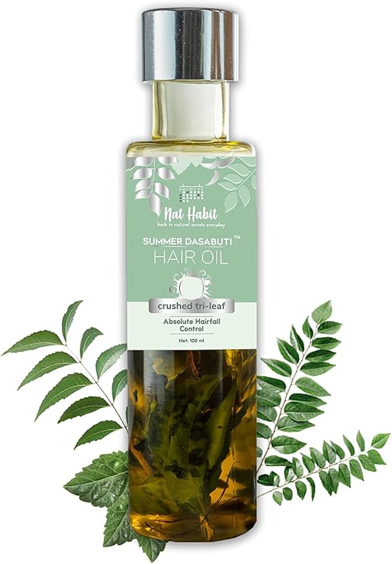 A.K. NAT Habit TriLeaf Hair Fall Control Summer Dasabuti Hair Oil | Hair & Scalp Massage, Hair Growth, Dry Frizzy Hair | Ayurvedic, Herbal, Fresh Made | Castor, Coconut, Amla (100ml)