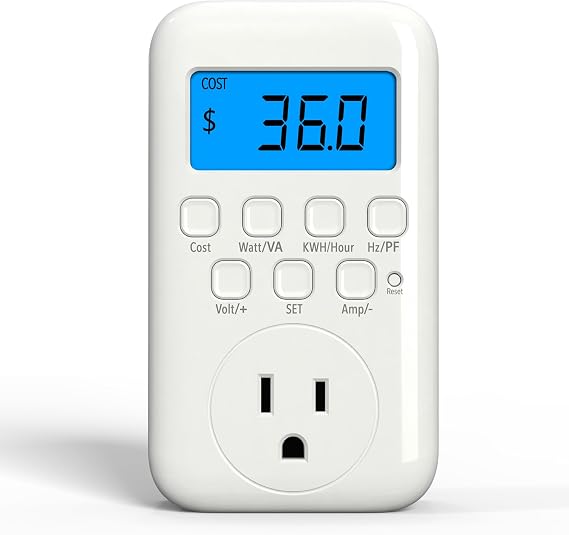 HBN Watt Meter Plug with Backlight, Plug-in Socket Power Meter Electricity Usage Monitor Consumption Home Electrical Energy Monitor, Voltage Amps Wattage Electricity Usage Tester, 9 Display Modes