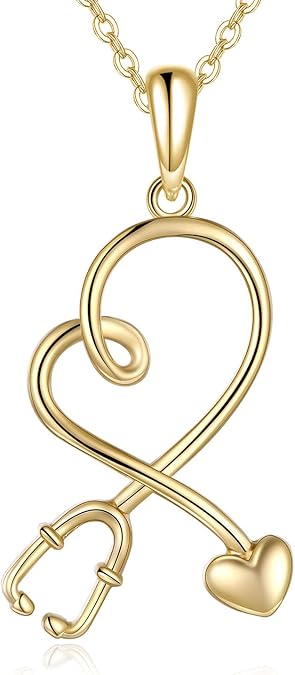 KECHO 14k Real Gold Stethoscope Necklace for Women, Fine Gold Pendant Jewelry Birthday Gifts for Nurse Doctor